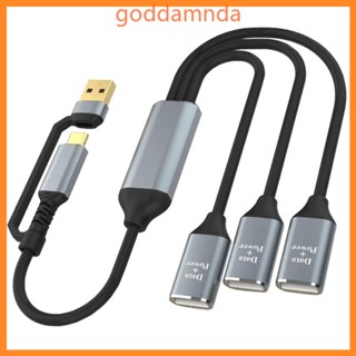 Godd สายชาร์จ USB C USB 2 0 3 in1 หลายช่อง พร้อมพอร์ต Type C สําหรับโทรศัพท์มือถือ แท็บเล็ต