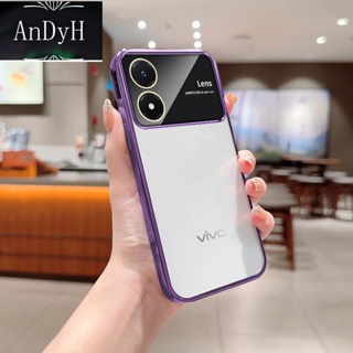 Andyh เคสโทรศัพท์มือถือแบบนิ่ม TPU ใส กันรอยกล้อง ชุบไฟฟ้า สําหรับ VIVO Y02S