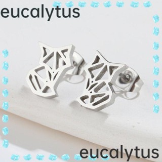 Eucalytus1 ต่างหูสตั๊ด สเตนเลส รูปการ์ตูนสัตว์ แมวน่ารัก สไตล์พังก์ แนวตลก แบบพกพา เครื่องประดับ สําหรับผู้หญิง 4 คู่