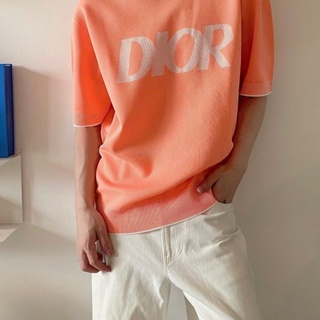 RQ9A dbeautr 23 new knitted fabric letter logo round neck bottom bright personality casual summer style for men and women