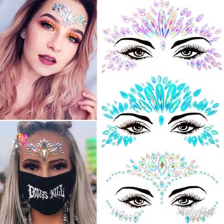 ღ Face Metallic Temporary Tattoo Sticker 3d Jewels Crystal Gems Eye Body Face Stickers For Festival Party Masquerade Diy Face Decoration