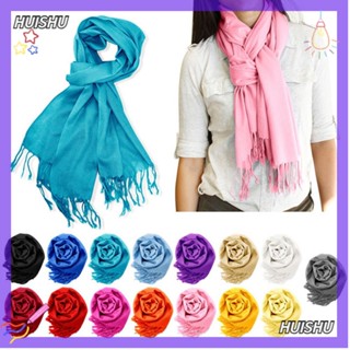 Hs Pashmina ผ้าพันคอ ผ้าไหม ให้ความอบอุ่น ขนาดใหญ่ สีพื้น