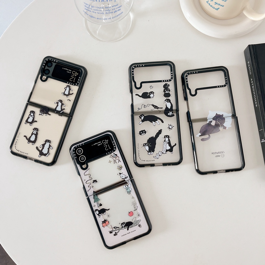 Black Cat Casetify Impact Hard Clear เคสโทรศัพท์สําหรับ Samsung Galaxy Z Flip 3 4 5 6