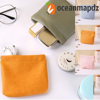 Oceanmapdz กระเป๋าหนัง PU ใบไม้ สีพื้น เนื้อ PU ปิดในตัว กระเป๋าเก็บผ้าอนามัย กระเป๋าเก็บของชิ้นเล็ก กระเป๋าใส่เหรียญ กระเป๋าเครื่องสําอาง เดินทาง