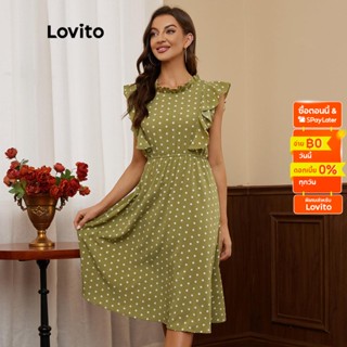 0629DELIST Lovito ชุดเดรสลายจุด แต่งระบาย L17X409 (สีเขียว)