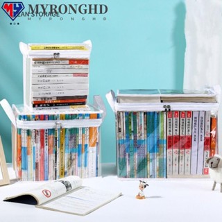 Myronghd กระเป๋าเก็บหนังสือ แบบใส มีซิป กันฝุ่น วางซ้อนกันได้ สําหรับนักเรียน