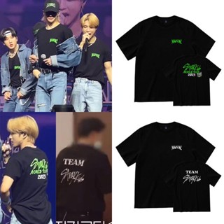 KPOP StrayKids 2023 MANIAC คอนเสิร์ตผ้าฝ้ายเสื้อยืดบวกขนาดเกาหลีหลวมแขนสั้นด้านบนฮาราจูกุฤดูร้อนสบาย ๆ เสื้อยืด