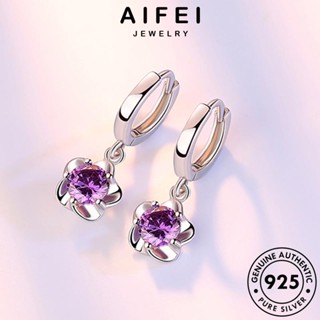 AIFEI JEWELRY ผู้หญิง แท้ 925 พลอยสีม่วง ห่วง เครื่องประดับ เงิน เครื่องประดับ ต้นฉบับ หนีบ ตุ้มหู เกาหลี ต่างหู Silver ดอกโบตั๋นที่เรียบง่าย แฟชั่น E349