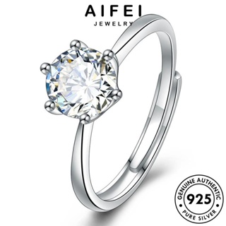 AIFEI JEWELRY แท้ แหวน ต้นฉบับ มอยส์ซาไนท์ไดมอนด์ Silver ผู้หญิง เงิน แฟชั่น 925 เครื่องประดับ กรงเล็บหกอันที่เรียบง่าย เครื่องประดับ เกาหลี R127