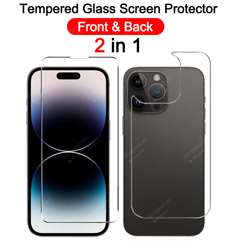 2 in 1 ฟิล์มกระจกนิรภัยกันรอยหน้าจอ HD ด้านหน้า และหลัง สําหรับ iPhone 16 Plus 15 14 13 12 11 Pro Max 13 Mini