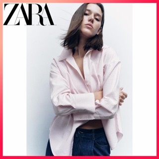 Zara ใหม่ เสื้อเชิ้ต ผ้าออกซ์ฟอร์ด ผ้าฝ้าย ลายทาง สําหรับผู้หญิง