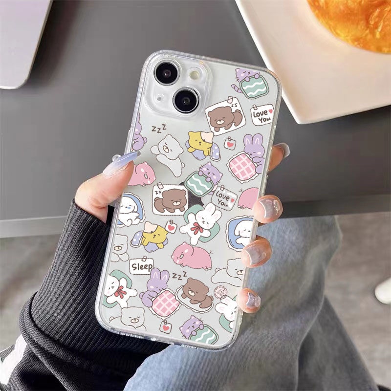 เคสโทรศัพท์มือถือแบบใส กันกระแทก ลายสัตว์นอนหลับน่ารัก สําหรับ iPhone 15 14 11 12 13 Pro MAX X XS MAX XR 6 6S 7+ 8+ 7 8 Plus SE2020