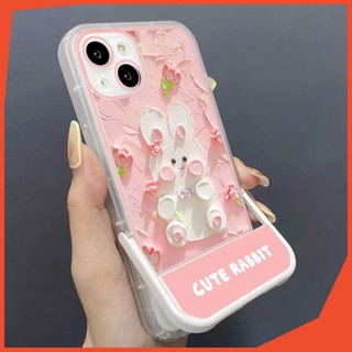 เคสป้องกันโทรศัพท์มือถือ แบบนิ่ม ลายกระต่ายน่ารัก มีป็อบอัพ สําหรับ iPhone 14 14plus 13 12 11 Pro Max X XS XAMAX XR 7 8 Plus