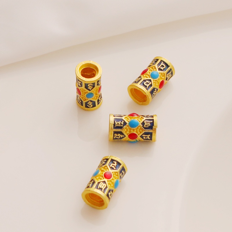 ลูกปัดทรงกระบอก 7 * 12 มม. Spacer ลูกปัด diy 18k Gold-Packed Color-Preserve Matte Gold น้ํามันหยดผ่า