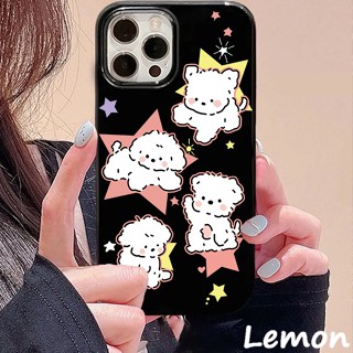 Lemon - เคสโทรศัพท์มือถือแบบนิ่ม หนา กันกระแทก ลายการ์ตูนลูกสุนัขน่ารัก สีดําวาว สําหรับ ไอโฟน 14pro 14promax 13 13pro 13promax 11 12 12pro 12pro 12promax XR XSMAX 7P 8P MINI