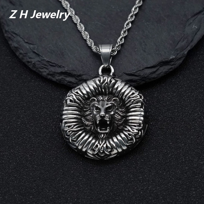 [Z H Jewelry] เครื่องประดับ วินเทจ ฮิปฮอป หกเหลี่ยม สิงโต จี้ ผู้ชายและผู้หญิง แฟชั่น สเตนเลส สร้อยคอ พังก์ ปาร์ตี้ ร็อค ไทเทเนียม เหล็ก เครื่องประดับ อุปกรณ์เสริม