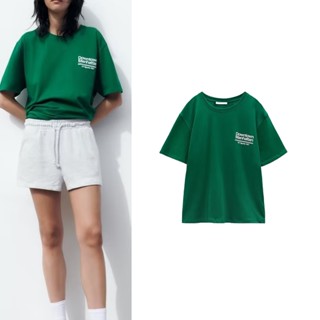 Zara เสื้อยืดคอกลม แขนสั้น พิมพ์ลาย ทรงหลวม แฟชั่นฤดูร้อน 0264342