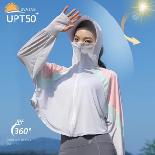 เสื้อคลุมกันแดด ผ้าเรยอน ป้องกันรังสีอัลตราไวโอเลต UPF50 และหมวกคลุมไหล่ แบบบาง แฟชั่นฤดูร้อน สําหรับผู้หญิง