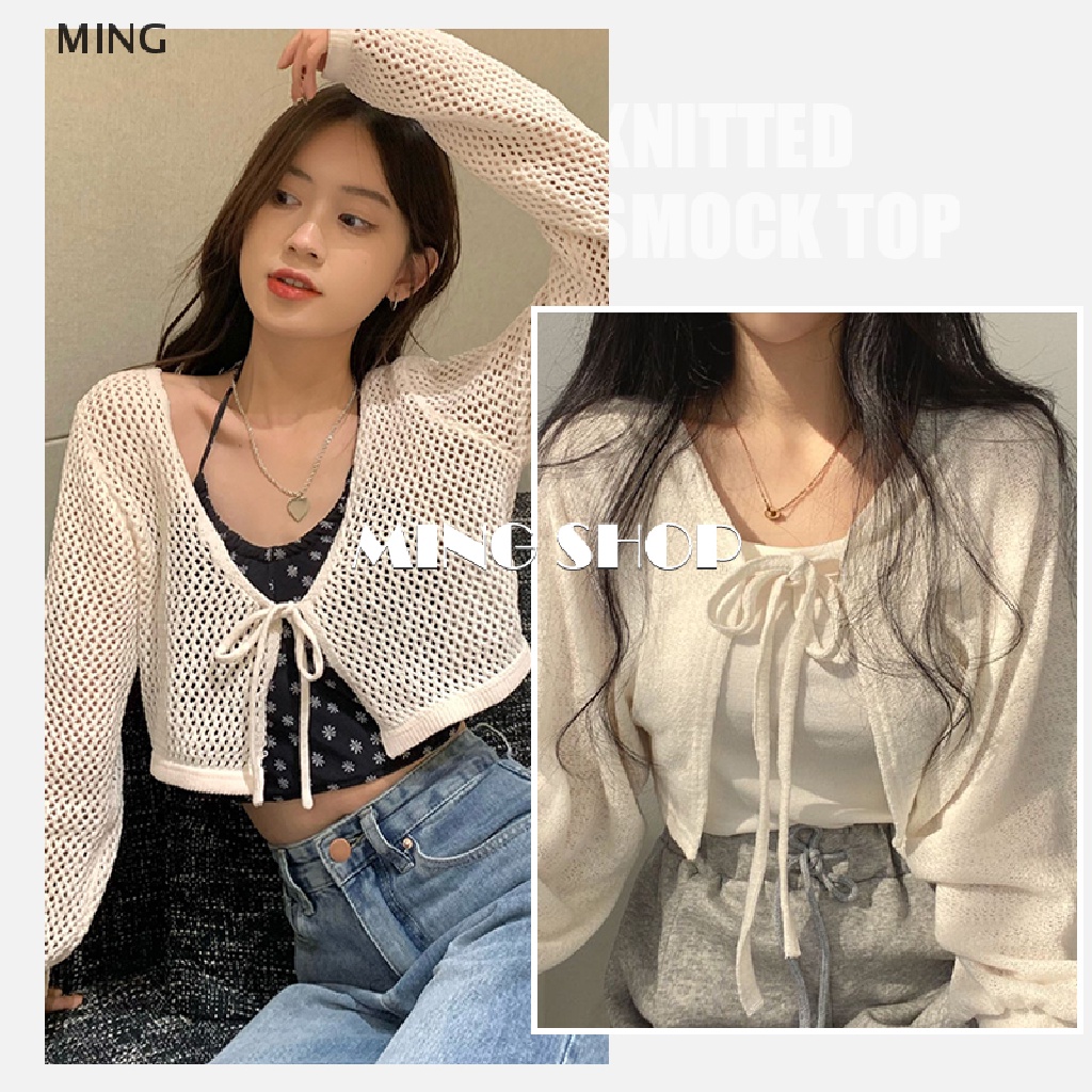 เสื้อคาร์ดิแกนแขนยาว ผ้าถัก แบบบาง ตัวสั้น แฟชั่นเรโทร สําหรับผู้หญิง