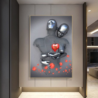 วอลล์เปเปอร์ รูปปั้น รูปหัวใจสีแดง ภาพวาดผ้าใบ ประติมากรรมคนรัก ศิลปะตกแต่งผนัง โปสเตอร์นามธรรม ภาพผนัง สําหรับห้องนั่งเล่น ตกแต่งบ้าน