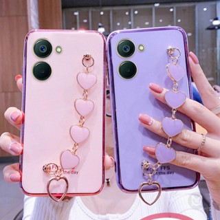 เคสโทรศัพท์มือถือแบบนิ่ม TPU พร้อมสายคล้อง จี้หัวใจ หรูหรา สําหรับ Realme C55 C33 C30 C30S C21Y C25Y C21 C25 C25S C20 C17 C15 C12 C11