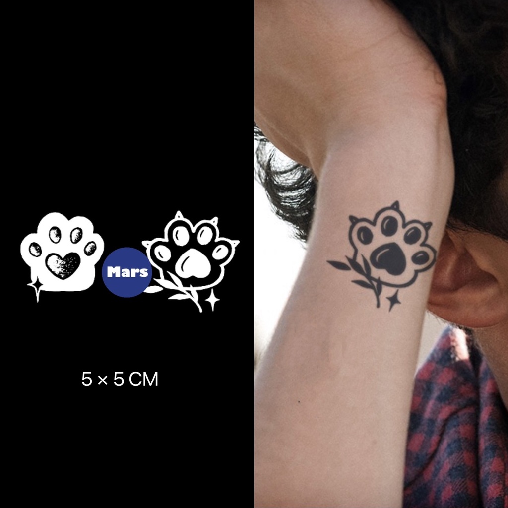 【Mars Tattoo】ใหม่ สติกเกอร์รอยสักชั่วคราว ลายรอยเท้าแมว สุนัข กึ่งถาวร 2 สัปดาห์ ติดทนนาน MNF084