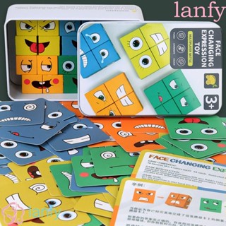 Lanfy เกมกระดาน บล็อกตัวต่อ รูปลูกบาศก์ เปลี่ยนหน้าได้ ของเล่นเสริมการเรียนรู้เด็ก