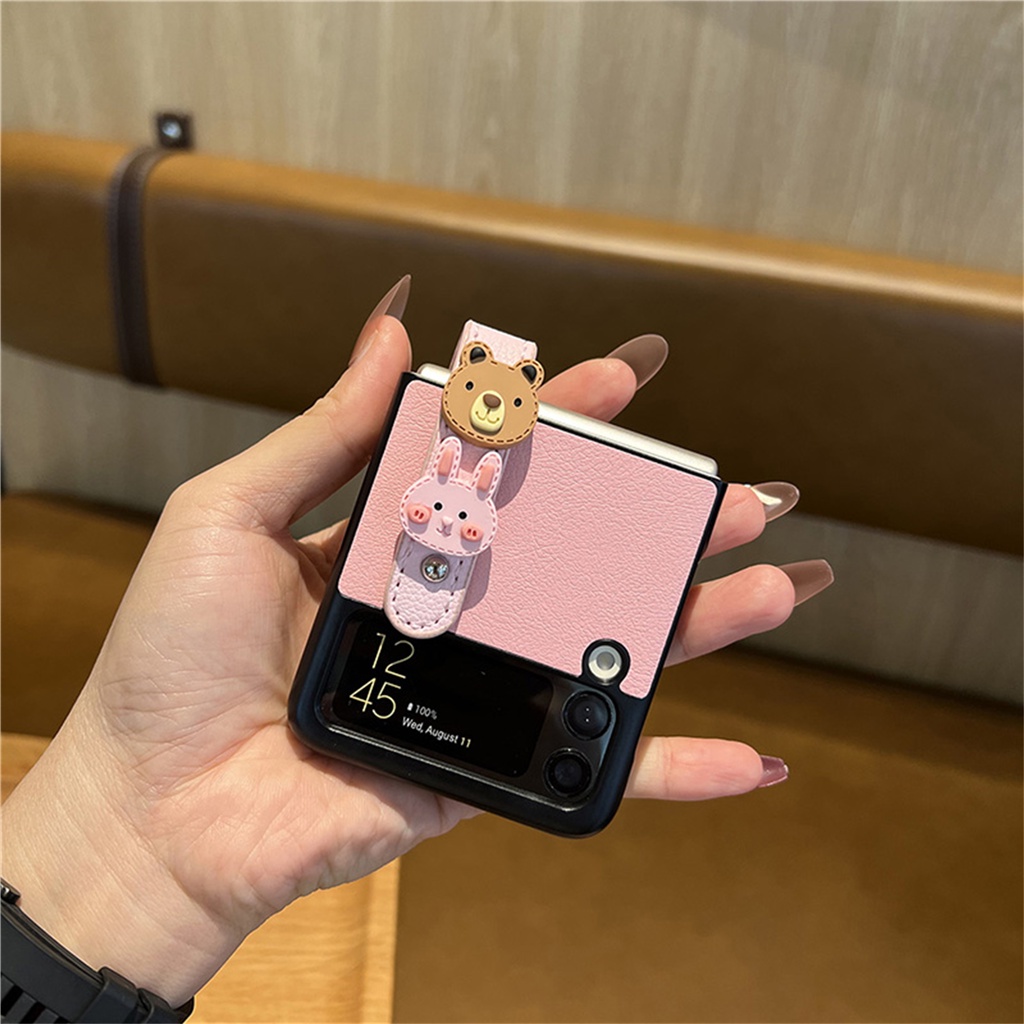 น่ารักเกาหลี 3D หมีกระต่ายสายคล้องมือสีชมพูสําหรับ Galaxy Z Flip4 5G Flip4 Z Flip4 Zflip3 Zflip4 Flip3 พร้อมสายรัดข้อมือ
