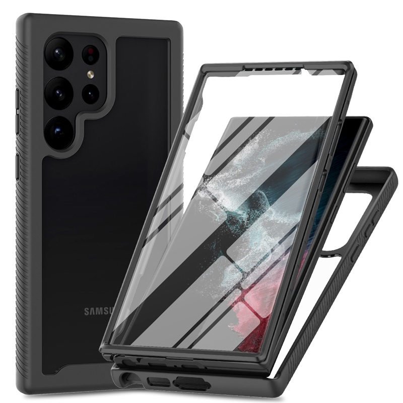 3in1 เคสโทรศัพท์มือถือ แบบใส กันกระแทก ป้องกันหน้าจอ 360 องศา สําหรับ Samsung Galaxy S23 Ultra S21 S