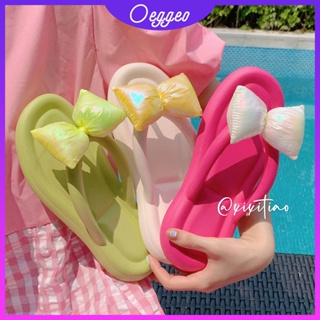 Oeggeo shop รองเท้าแตะ พื้นนิ่ม ประดับโบว์ สีแคนดี้ สําหรับผู้หญิง