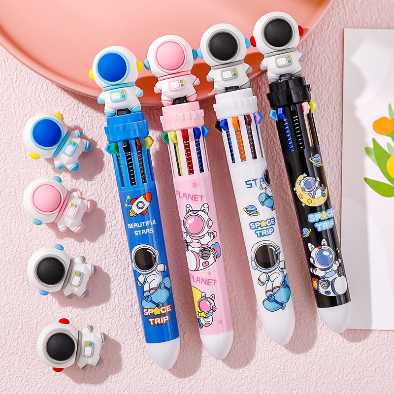ปากกาลูกลื่น ลายการ์ตูนนักบินอวกาศ น่ารัก ยืดหดได้ 0.5 มม. 10 สี สําหรับนักเรียน