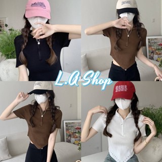 L.A Shop พร้อมส่ง เสื้อไหมพรมคอเต่าแขนสั้น ปรับซิปเป็นคอปกได้เก๋มาก "M0708-1" -C