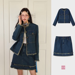 【พร้อมส่ง】「สินค้าลิขสิทธิ์แท้」IRISxGIRI 23SS Dark blue denim set (jacket+skirt) GT2023E77 เสื้อผ้าแฟชั่น ชุดเข้าเซท