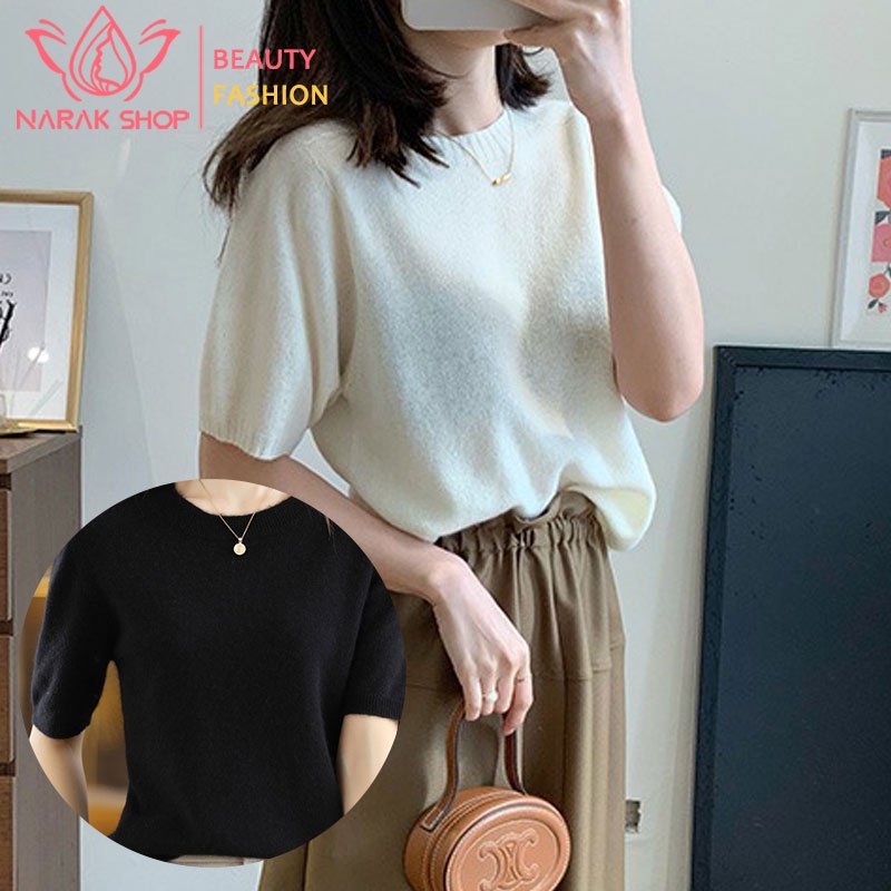 พร้อมส่ง เสื้อยืดเเฟชั่นผ้าไหมนิ่ม แขนสั้นสีทึบ เสื้อยืดลำลองเเขนสั้นผ้าสำลี เสื้อยืดเเฟชั่น