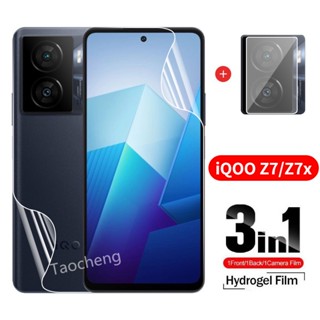 3 in 1 ฟิล์มไฮโดรเจลนิ่ม ใส กันรอยหน้าจอ เลนส์กล้อง ไม่ใช่กระจก สําหรับ iQOO Z7 x Z7x iQOOZ7x 5G iQ00 2023