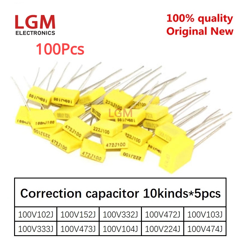 ฟิล์มโพรพิลีนตัวเก็บประจุพลาสติก 100V 222J 472J 103J 223J 473J 104J 100pcs tta