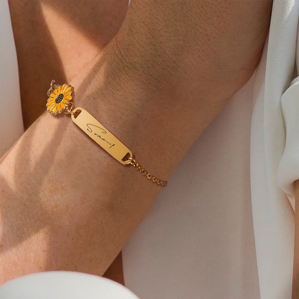 Vnox สร้อยข้อมือสเตนเลส ลายดอกทานตะวัน แกะสลักชื่อ ID วันที่ ของขวัญวันเกิด สําหรับผู้หญิง