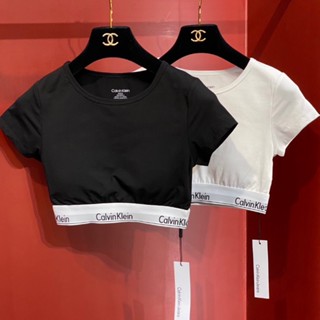 CLAVIN KIEIN CROP TOP BRA เสื้อครอป สปอร์ตบรา ขอบlogo เสริมฟองน้ำ งานสวย ผ้าดี ซีเค CK