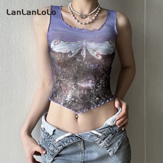 Super SPECIAL LanLanLoLo เสื้อสายเดี่ยวลําลอง ตัวสั้น พิมพ์ลาย ทรงสลิมฟิต สําหรับผู้หญิง 2023