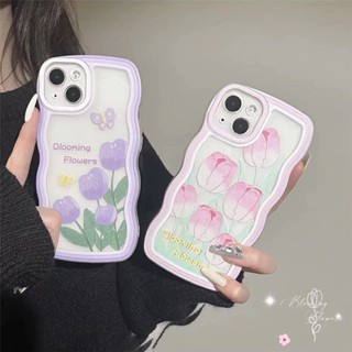 เคส Samsung Galaxy J4 J6 Plus J7 J2 Pro J7 Prime A7 2018 ภาพวาดสีน้ํามัน ขอบดอกทิวลิป คลื่น นิ่ม TPU เคสโทรศัพท์