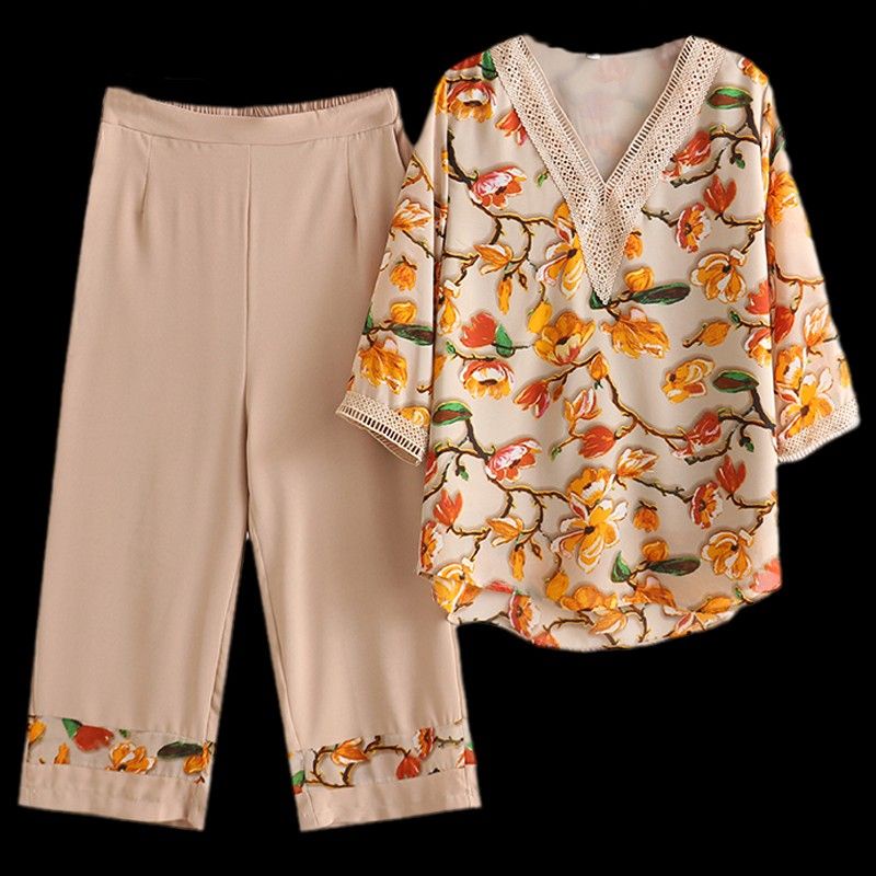 Set 2 ชิ้น เสื้อผู้หญิง เสื้อคนแก่℗เสื้อผ้าวันแม่มีสไตล์ ผ้าหลวม ใส่สบาย
