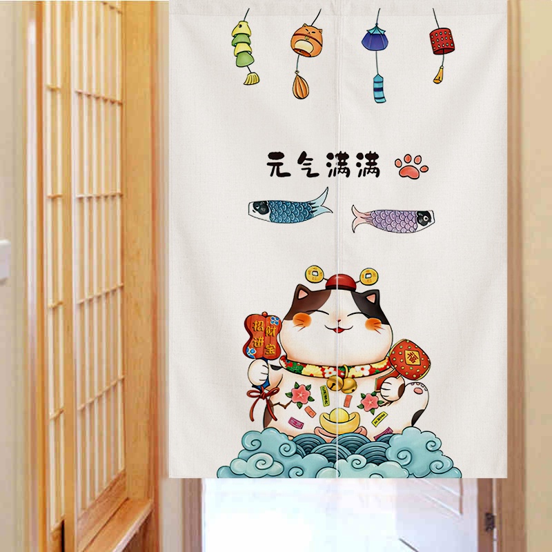 ผ้าม่านญี่ปุ่นดึงดูดความมั่งคั่ง ผ้าม่านประตูแมว ศิลปะผ้า ห้องน้ํา ห้องนอน ฉากกั้นเวลโคร แขวน