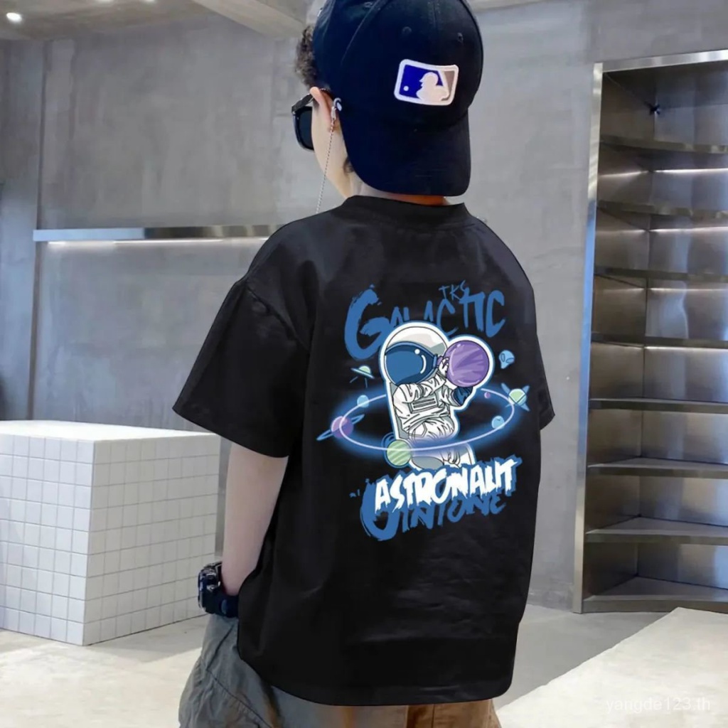 พร้อมส่ง  ส่งจากไทย. เสื้อยืดแขนสั้น ผ้าฝ้ายแท้ 100% แฟชั่นฤดูร้อน สําหรับเด็กผู้ชาย 4-12 ปี