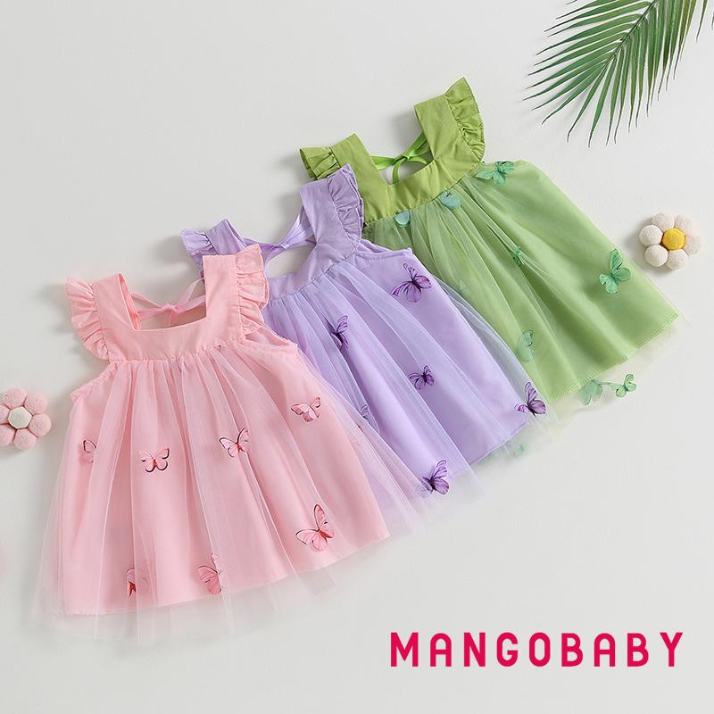 Mgg-ชุดเด็กผู้หญิงฤดูร้อน,แขนบินคอสี่เหลี่ยม 3D ผีเสื้อ Tutu Tulle ชุดเด็กทารก