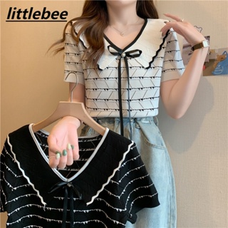 littlebee  67209# เสื้อยืดไหมพรม เสื้อครอปแขนสั้น  แขนสั้น คอกลม งานสวยดูดี