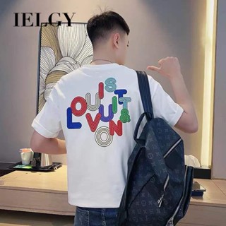 IELGY เสื้อยืดลําลอง แขนสั้น คอกลม พิมพ์ลายตัวอักษร เข้ากับทุกการแต่งกาย แฟชั่นเรียบง่าย สําหรับผู้ชาย