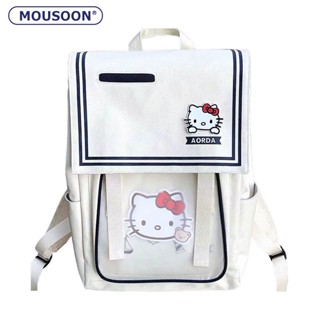 MOUSOON กระเป๋าเป้สะพายหลัง Hello Kitty หญิงใหม่น่ารักช่องนักเรียนหญิงมัธยมต้นกระเป๋านักเรียนพิมพ์