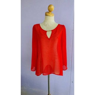 FF02952 เสื้อแฟชั่น ชีฟอง สีแดง อก free-40 นิ้ว