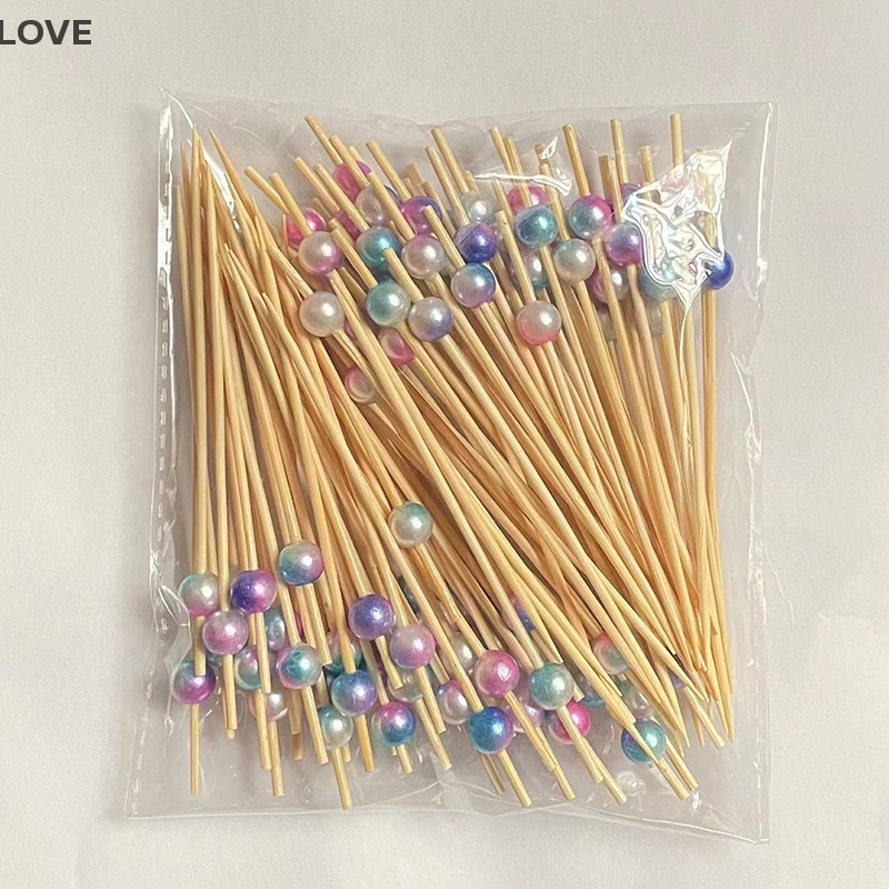 Lo แท่งไม้ไผ่ ประดับไข่มุก สําหรับตกแต่งอาหารค็อกเทล 100 ชิ้น SG