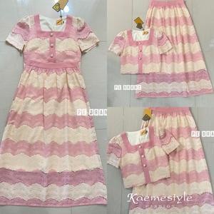 ชุดเซตสีพาสเทลหวานๆ ใช้ผ้าลูกไม้แต่งกระดุมน่ารัก ชุดเซตใส่ทำงานใส่เที่ยว #D279